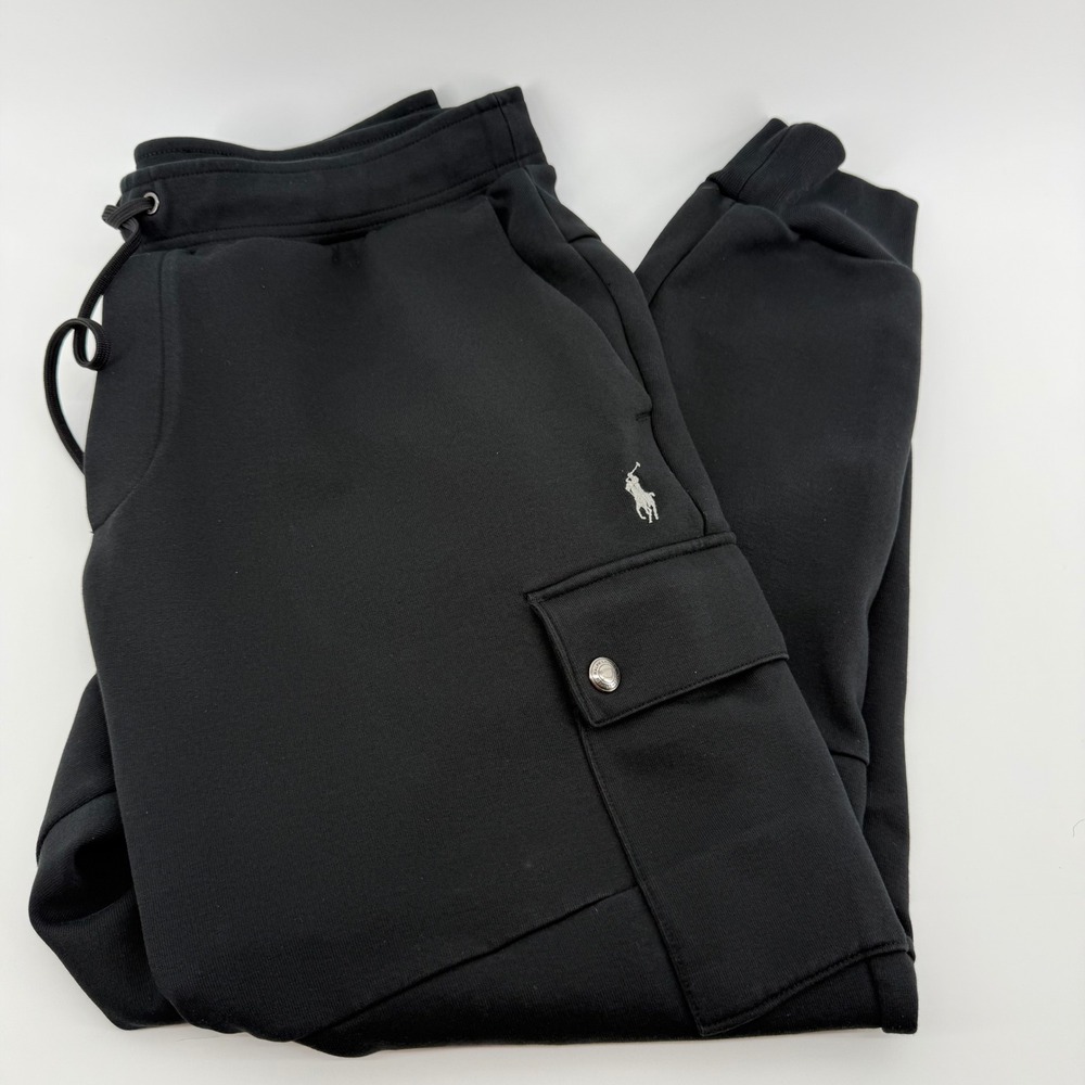 Polo Ralph Lauren Mens Black Double Knit Cargo Jogger Sweatpants Medium